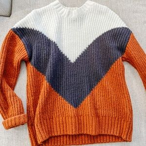 Forever Twenty One | Long Sleeve Knit Burnt Orange Blue and White Sweater